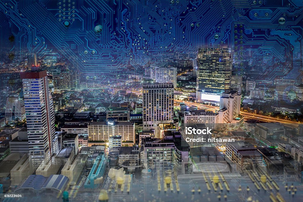 Digital Technology embraces the world Internet of Things (IoT) links the physical and digital worlds, creating smart environments through digital technologies to drive actionable insights, aka Industrial Internet and Internet of Machines. Emergence Stock Photo