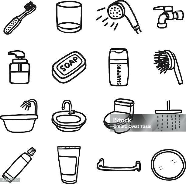 Bathroom Objects Or Icons Set Stock Illustration - Download Image Now - Sink, Cartoon, Sketch
