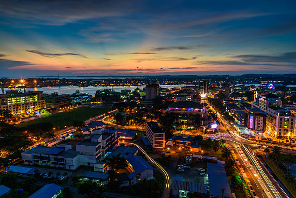 Blue Hour The city of Federal Territory of Labuan during sunset anchorage alaska photos stock pictures, royalty-free photos & images