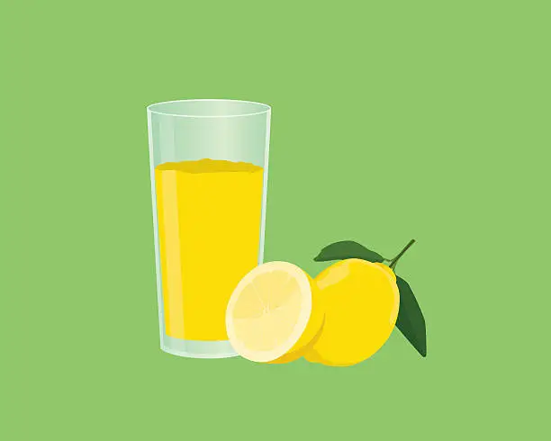 Vector illustration of lemon smoothie juice with fruit and a glass of the