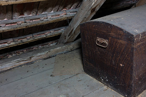 Old wooden chest stock photo