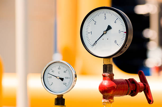Pressure meter on natural gas pipeline stock photo