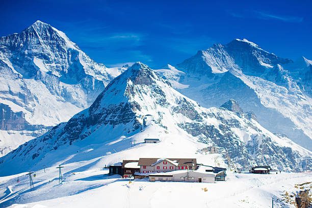 вид с воздуха на горы альп в швейцарии - eiger стоковые фото и изображения