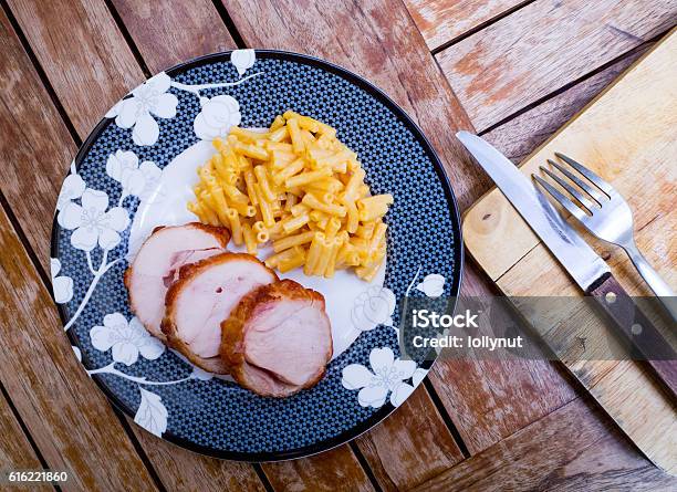 Smoked Chicken Breast Sliced With Cheese Macaroni Stock Photo - Download Image Now - Boneless Meat, Brown, Close-up