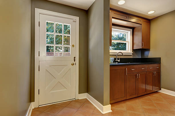 istock House interior. Entryway with Olive tones walls 616223368