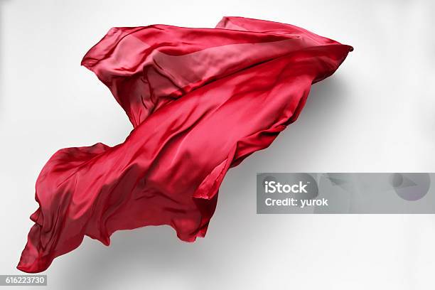 Red Flying Fabric Stock Photo - Download Image Now - Textile, Red, Levitation
