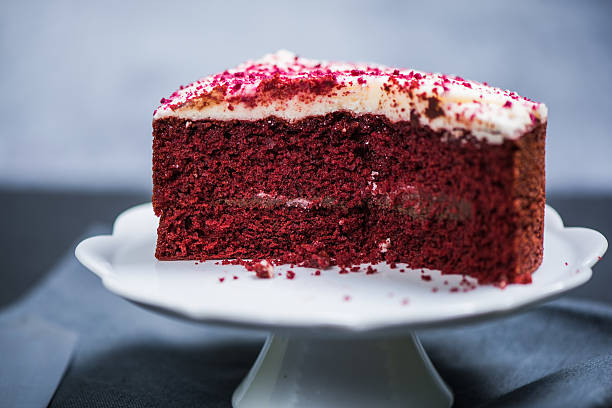 istock Red velvet sponge cake cut 616224544
