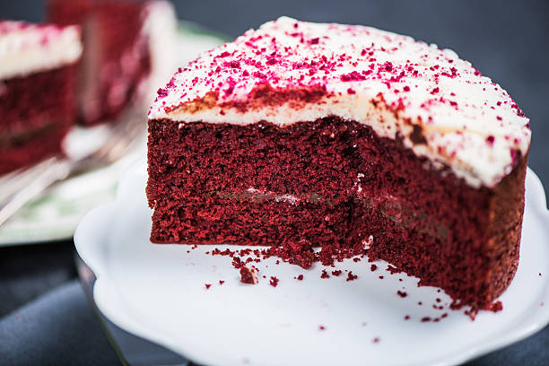 istock Red velvet sponge cake cut 616224604