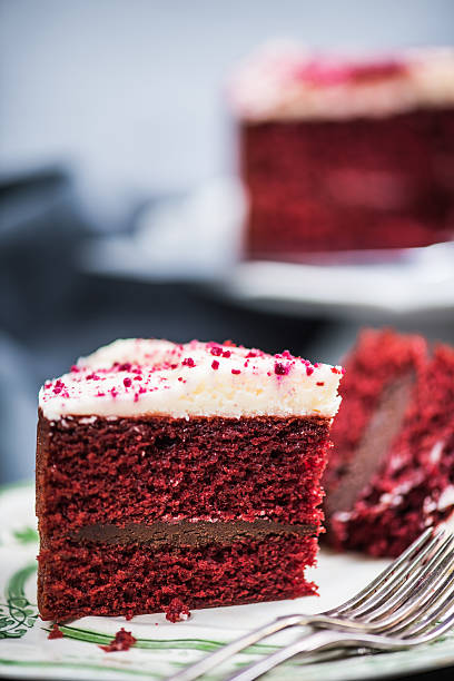 istock Slice of red velvet sponge cake 616225000
