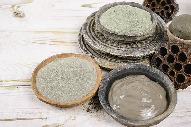 istock Ancient minerals - ochre, green, blue clay powder, mud mask 616225828