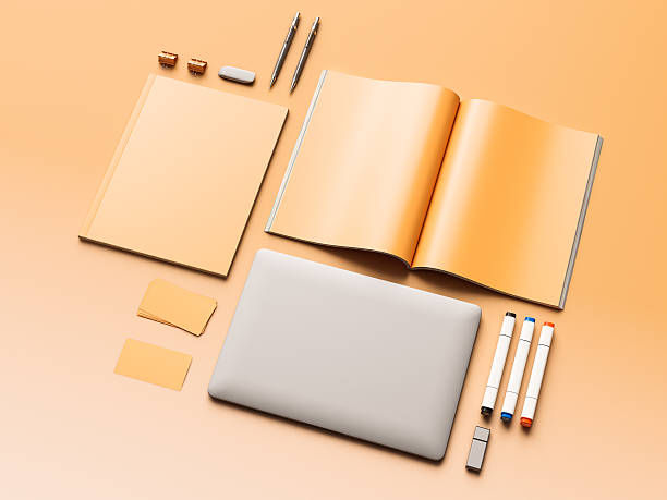 istock Blank magazine on orange background. 3D illustration 616227314