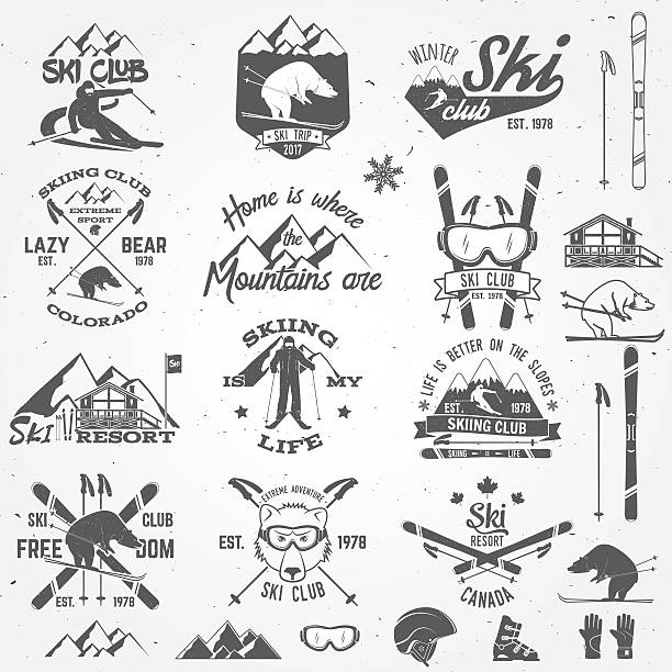 ilustraciones, imágenes clip art, dibujos animados e iconos de stock de diseño del club de esquí. ilustración vectorial. - extreme sports adventure activity backgrounds