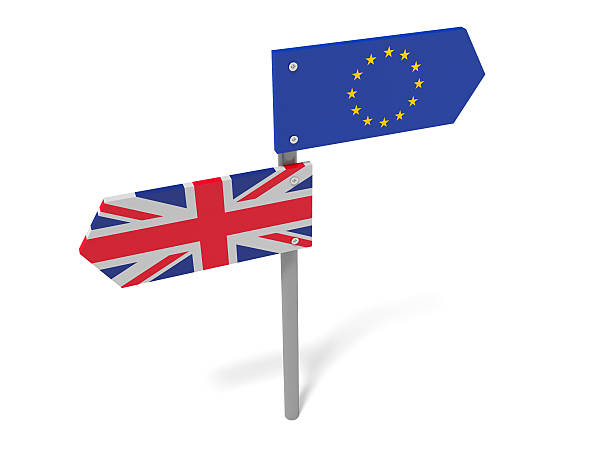istock Brexit: UK And EU Road Sign, Opposite Directions, 3d illustration 616237660