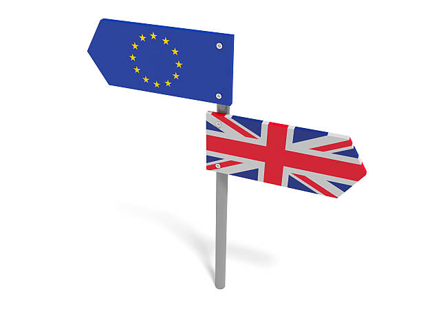 istock Brexit: UK And EU Road Sign, Opposite Directions, 3d illustration 616237882