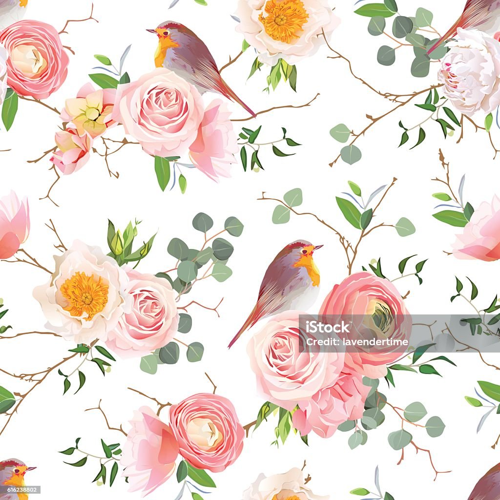 Robin Pattern Vector Natural Vector Seamless Pattern With Cute Robin Birds Stock ...