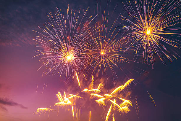 fuochi d'artificio  - firework display celebration party fourth of july foto e immagini stock