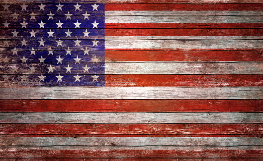 Flag of USA, painted on a grunge plank