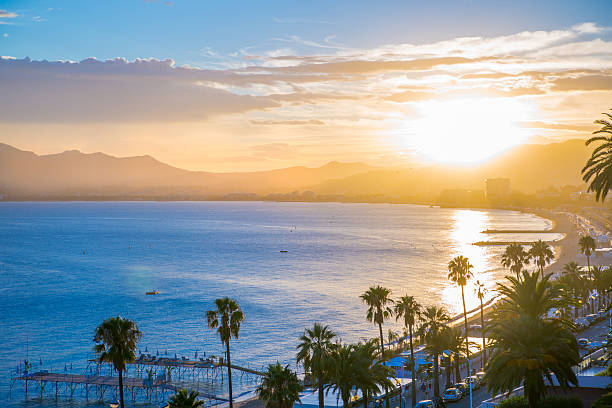 Cannes at sunset. France Cannes at sunset, beautiful sky and sea line. France french riviera stock pictures, royalty-free photos & images