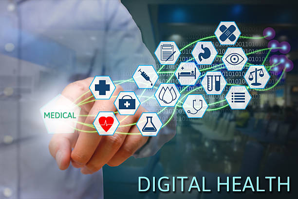 istock Medicine hand pointing medical text on screen with modern fiber 616246374