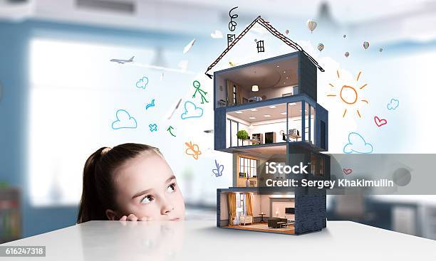 Design Of Your Dream House Mixed Media Stock Photo - Download Image Now - Child, Dreamlike, Day Dreaming