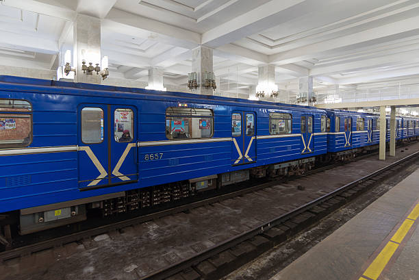 Train at metro station Moskovskaya in Nizhny Novgorod, Russia Nizhny Novgorod, Russia - November 2, 2015. Train at a metro station Moskovskaya moskovskaya stock pictures, royalty-free photos & images
