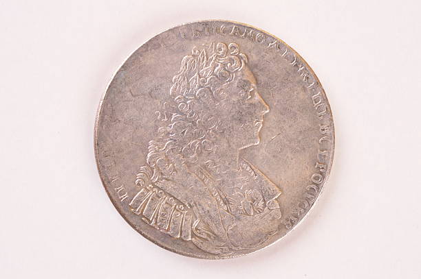 istock Silver ruble coin 1729 Russian emperor Peter II Autocrat 616252422