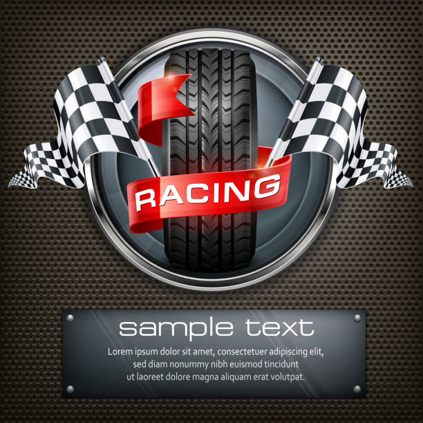 ilustrações de stock, clip art, desenhos animados e ícones de racing emblem on black - car tire red new