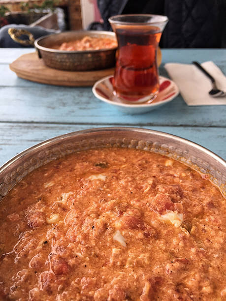 istock traditional breakfast with omelet and turkish tea on wooden tabl 616253872