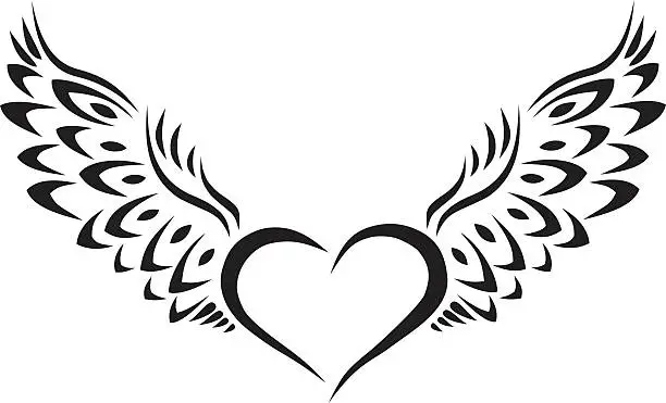 Vector illustration of Heart with Wings Tribal Tattoo