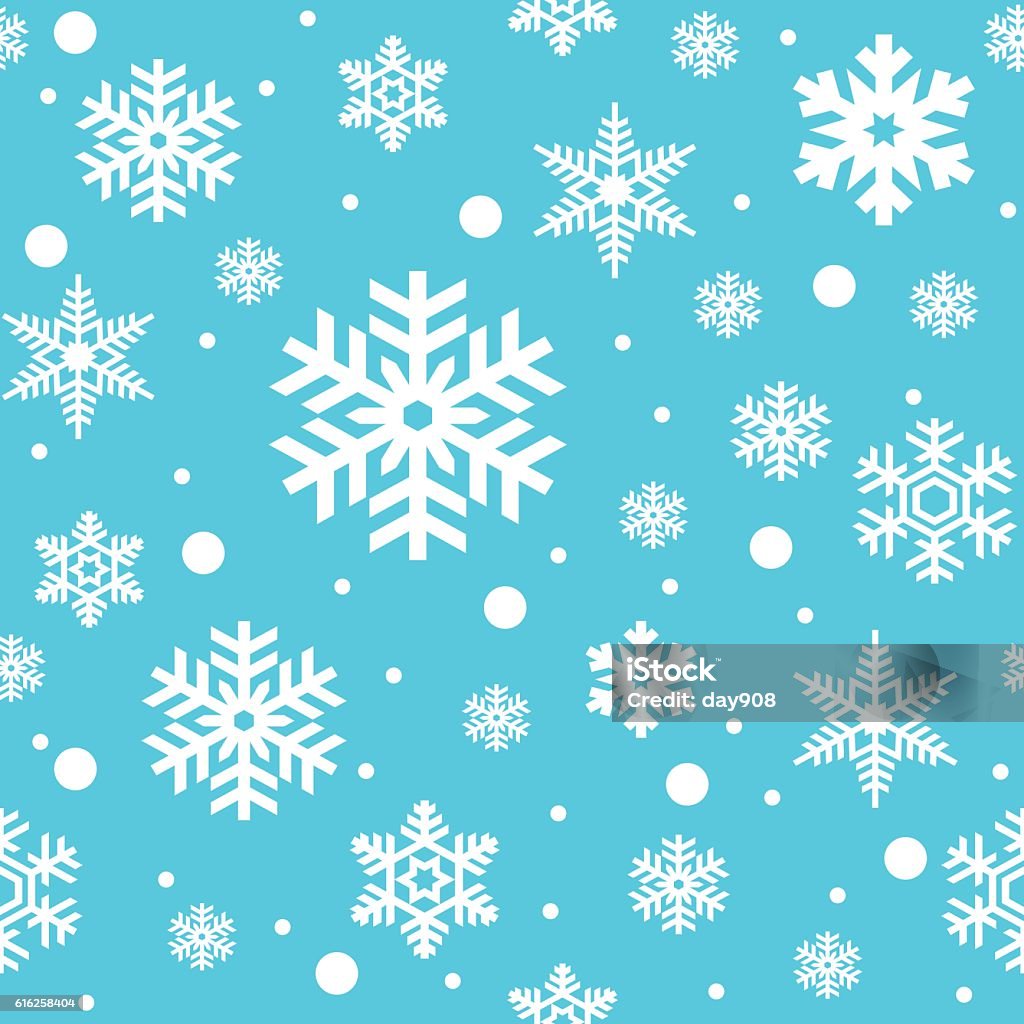 Snowflakes seamless pattern Seamless pattern of white snowflakes on sky blue background. Snowfall stylized wrapping texture. Winter repeating backdrop. Falling snow vector illustration in eps8. Backgrounds stock vector