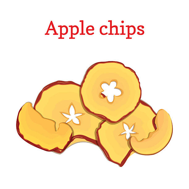 illustrations, cliparts, dessins animés et icônes de illustration vectorielle de pommes fruits secs. tranches de croustilles de pomme, cuites au four - dried apple