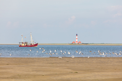 Fishing boat in front of Westerhever, Germany. Image taken with Canon EOS 5 Ds and EF 70-200mm USM L.