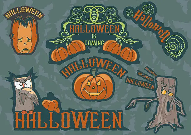 Vector illustration of Pumpkin Owl Labels