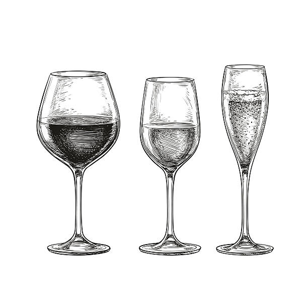 ilustraciones, imágenes clip art, dibujos animados e iconos de stock de juego de copas de vino. - glass of wine