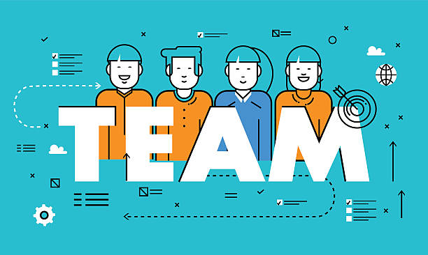 Line flat vector business design for team building vector art illustration