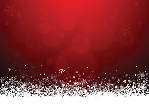 Red Christmas background with snowflakes and patches of light