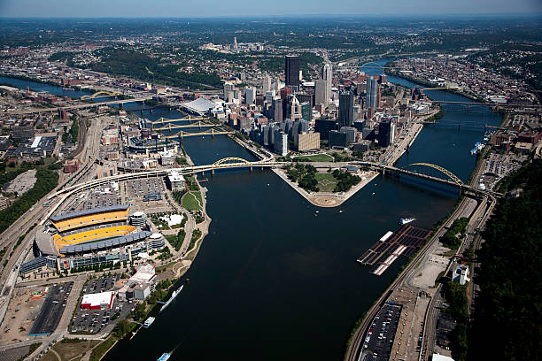 Aerial photograph of Pittsburgh PA skyline stock photo