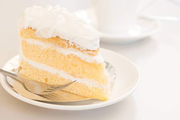 istock Coconut cake in white plate with coffee cup 616863680