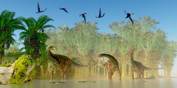 spinophorosaurus dinosaurs swamp - niger river imagens e fotografias de stock