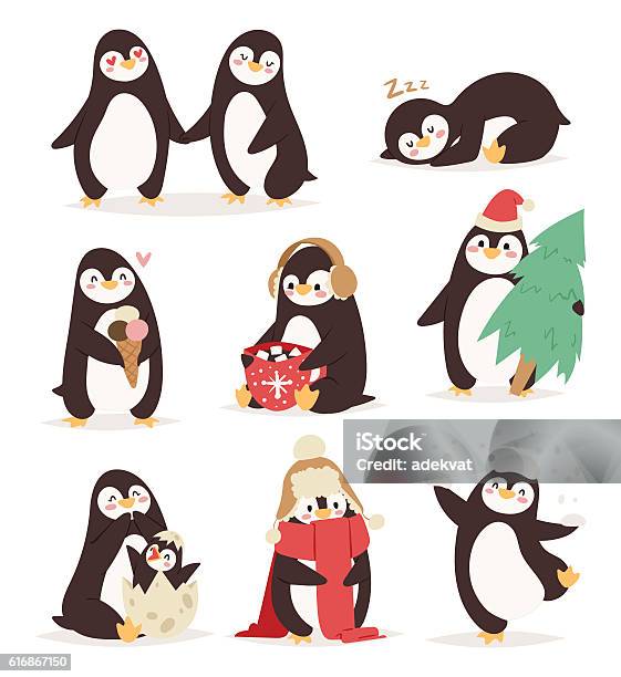 Penguin Set Vector Characters Stock Illustration - Download Image Now - Penguin, Christmas, Vector