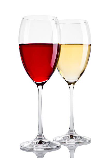 istock Glass of red and white wine on white 616867988