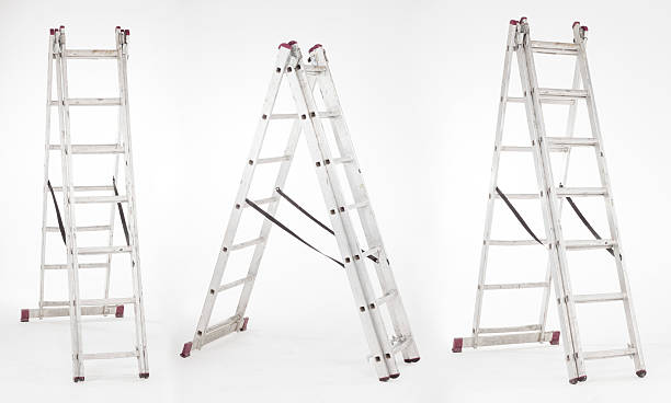 Ladder with different angles on white background. stock photo