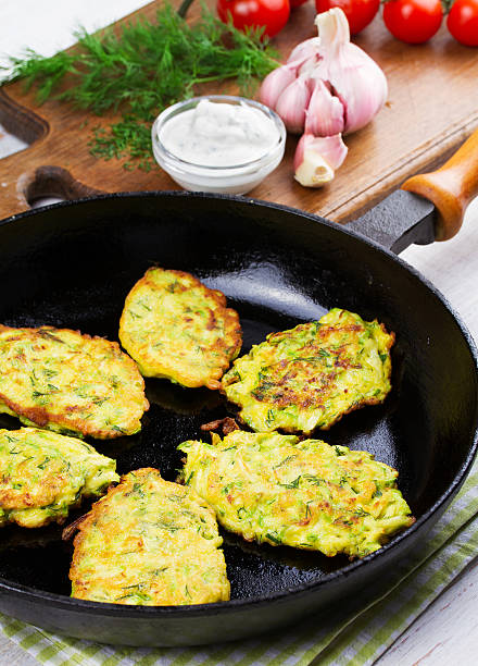 istock Zucchini Pancakes With  Sour Cream in Pan 616872440