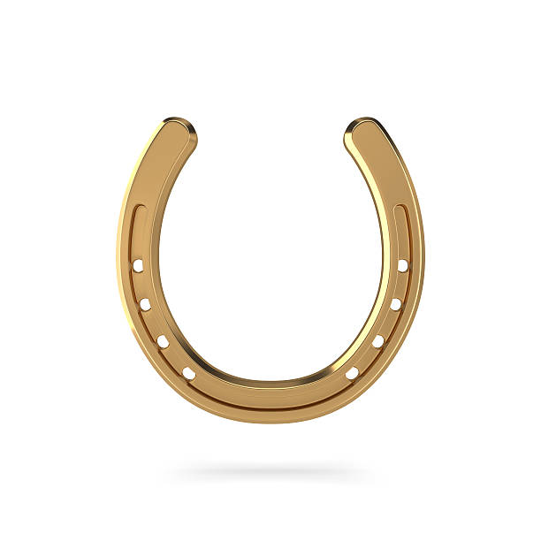 istock Golden horseshoe on white background 616875312