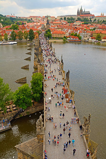 prag  - tourist day prague crowd stock-fotos und bilder