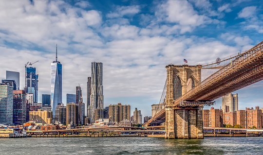 Brooklyn Bridge is a hybrid cable-stayed/suspension bridge in New York City