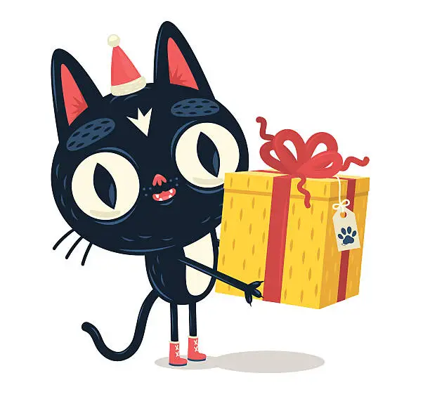 Vector illustration of Cat giving a gift