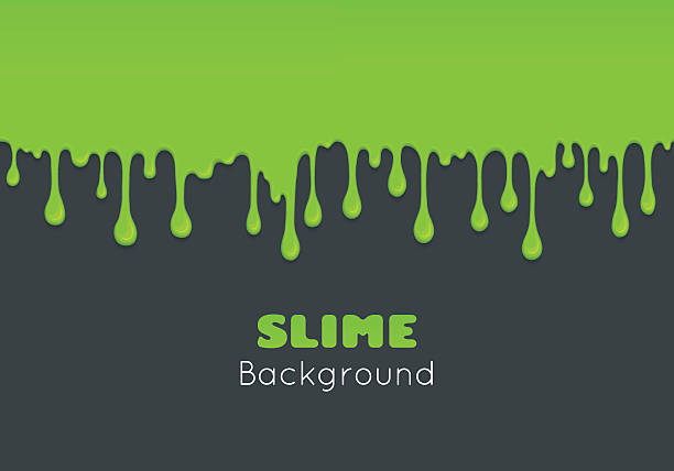 Background of dribble green slime. Background of dribble slime. Flowing green sticky liquid. Melted paint drips and flowing. Vector halloween illustration with toxic blob on grey slime monster stock illustrations