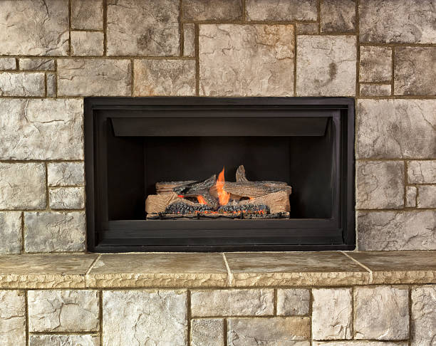 Natural gas fireplace for home stock photo