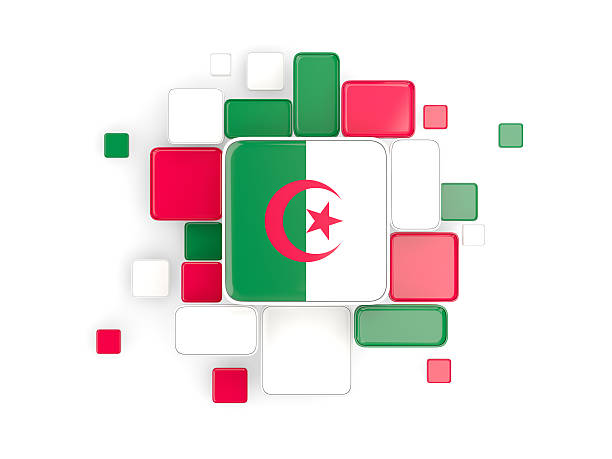 Flag of algeria, mosaic background with square parts. 3D illustration